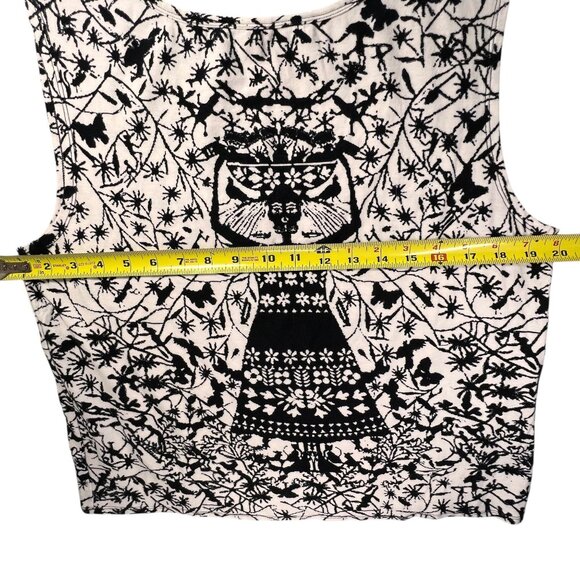 Plenty By Tracy Reese Sleeveless Top Black White Skeleton Tribal Woman M - Picture 7 of 8